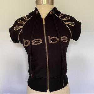 NWOT Bebe Logo Short Sleeve Zip Hoodie S